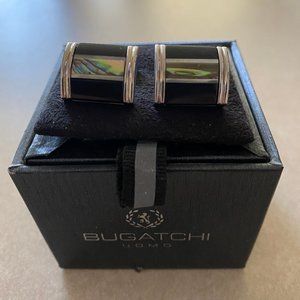 Bugatchi Rectangular Silver Tone Striped Black